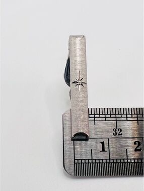 Vintage SWANK Silver Tone Rhinestone Starburst Tie Clip Textured 1.25”